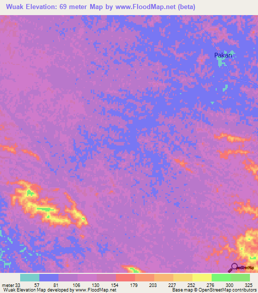 Wuak,Malaysia Elevation Map