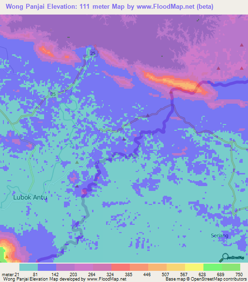 Wong Panjai,Malaysia Elevation Map