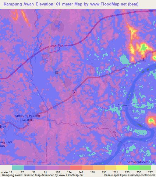 Kampung Awah,Malaysia Elevation Map