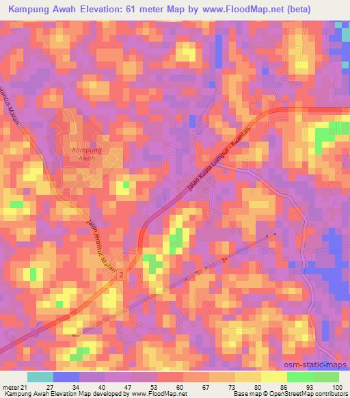 Kampung Awah,Malaysia Elevation Map