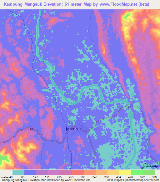 Kampung Mangsuk,Malaysia Elevation Map