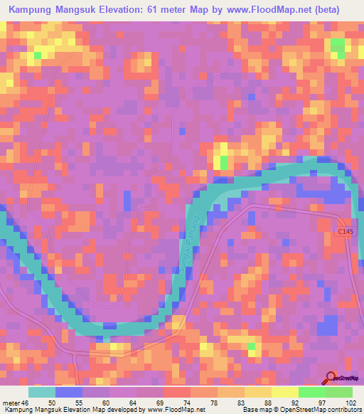 Kampung Mangsuk,Malaysia Elevation Map