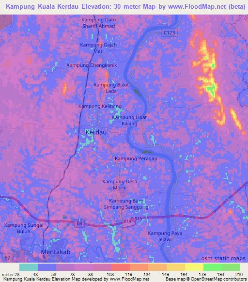 Kampung Kuala Kerdau,Malaysia Elevation Map