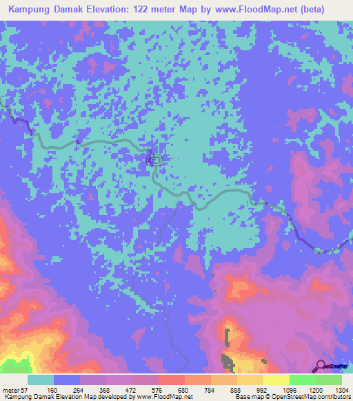 Kampung Damak,Malaysia Elevation Map