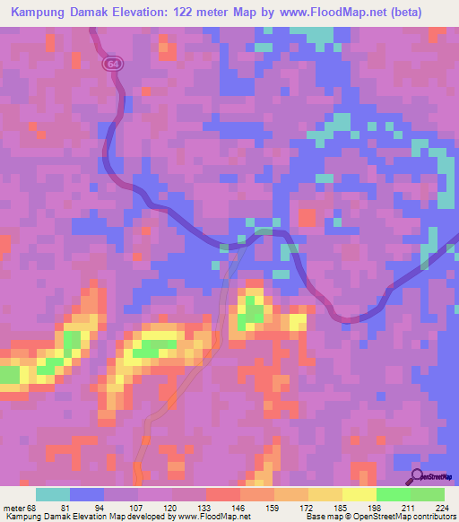 Kampung Damak,Malaysia Elevation Map