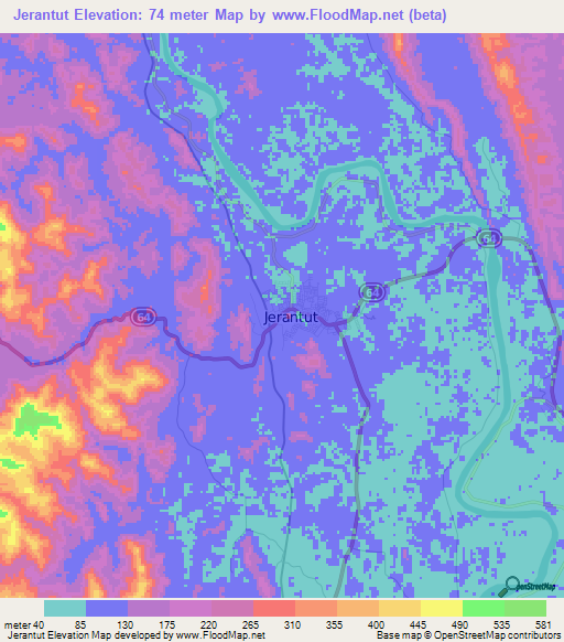 Jerantut,Malaysia Elevation Map