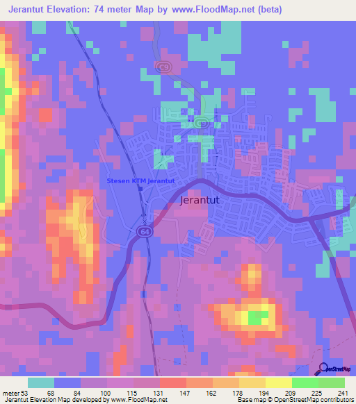 Jerantut,Malaysia Elevation Map