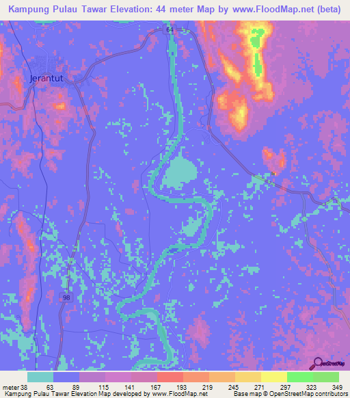 Kampung Pulau Tawar,Malaysia Elevation Map