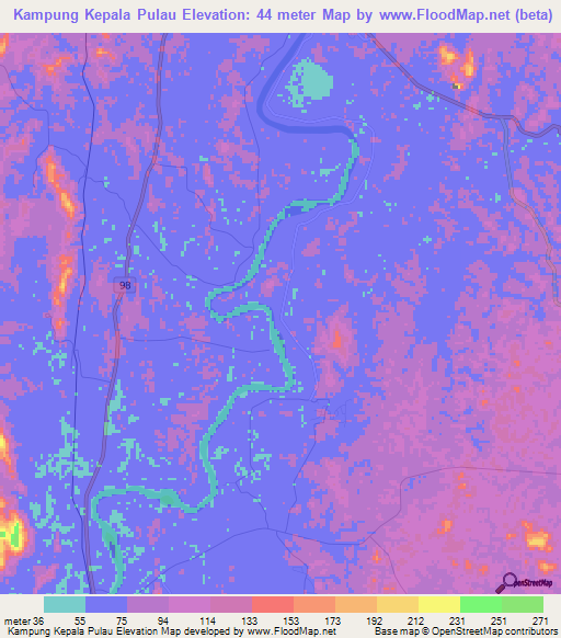 Kampung Kepala Pulau,Malaysia Elevation Map