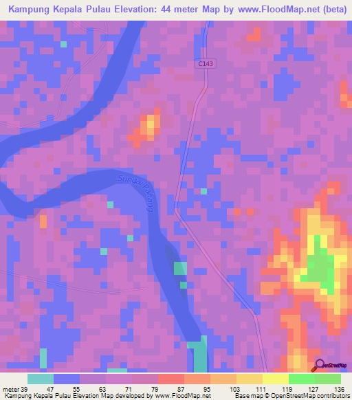 Kampung Kepala Pulau,Malaysia Elevation Map