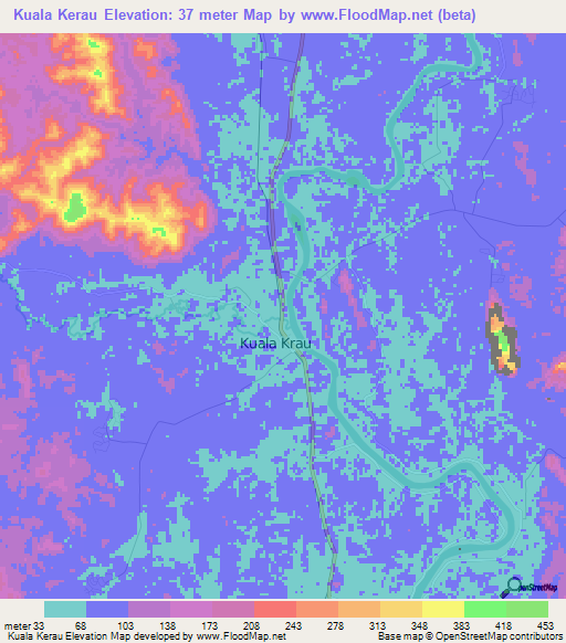 Kuala Kerau,Malaysia Elevation Map