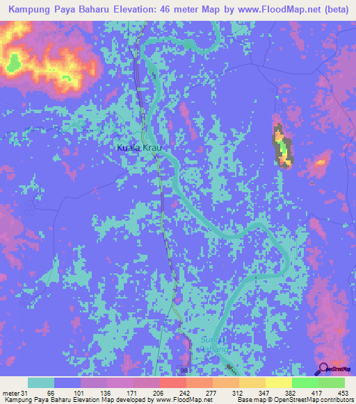 Kampung Paya Baharu,Malaysia Elevation Map