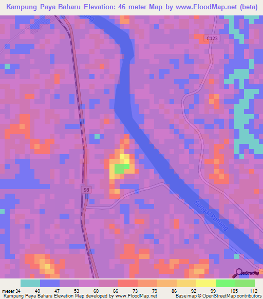 Kampung Paya Baharu,Malaysia Elevation Map