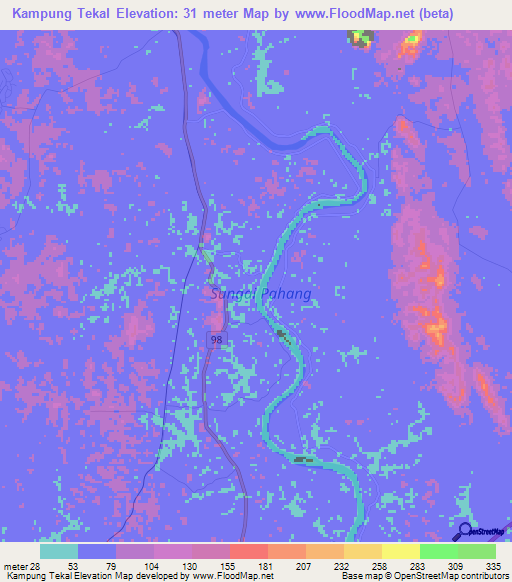 Kampung Tekal,Malaysia Elevation Map