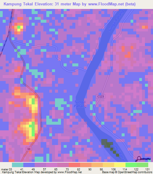 Kampung Tekal,Malaysia Elevation Map