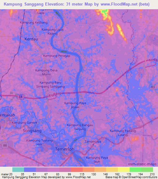 Kampung Sanggang,Malaysia Elevation Map
