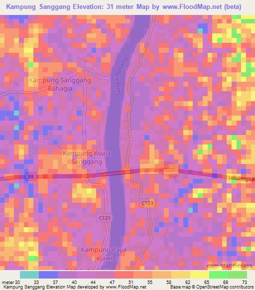Kampung Sanggang,Malaysia Elevation Map