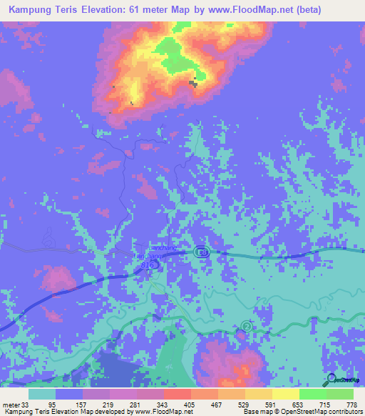 Kampung Teris,Malaysia Elevation Map