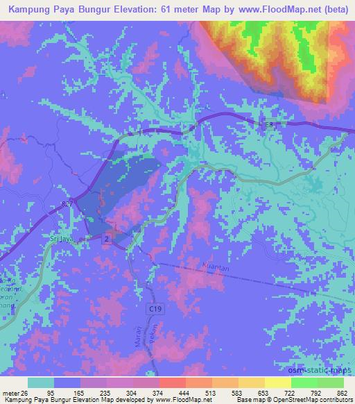 Kampung Paya Bungur,Malaysia Elevation Map