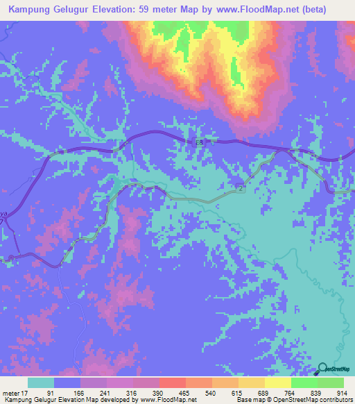 Kampung Gelugur,Malaysia Elevation Map