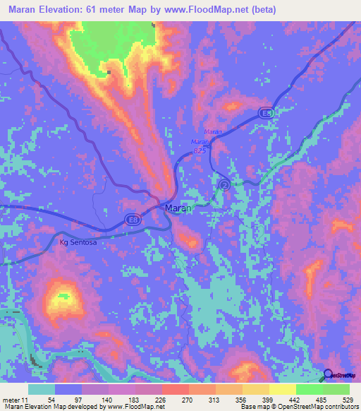 Maran,Malaysia Elevation Map