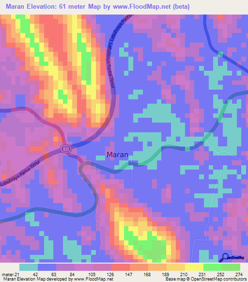 Maran,Malaysia Elevation Map