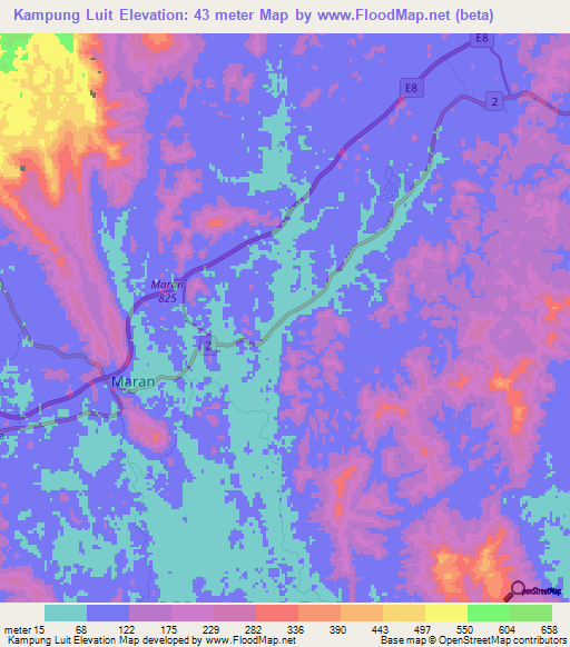 Kampung Luit,Malaysia Elevation Map