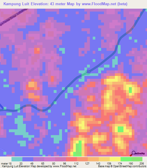 Kampung Luit,Malaysia Elevation Map