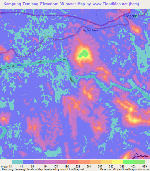 Kampung Temiang,Malaysia Elevation Map