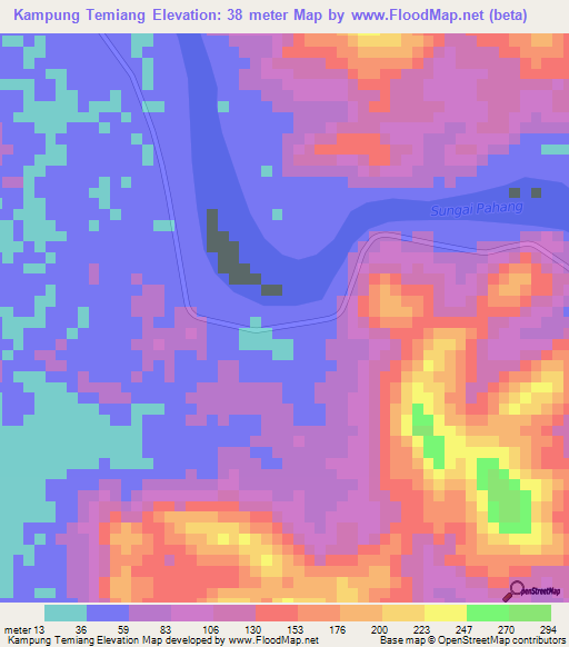 Kampung Temiang,Malaysia Elevation Map