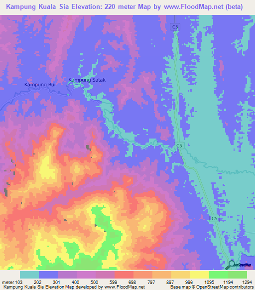 Kampung Kuala Sia,Malaysia Elevation Map