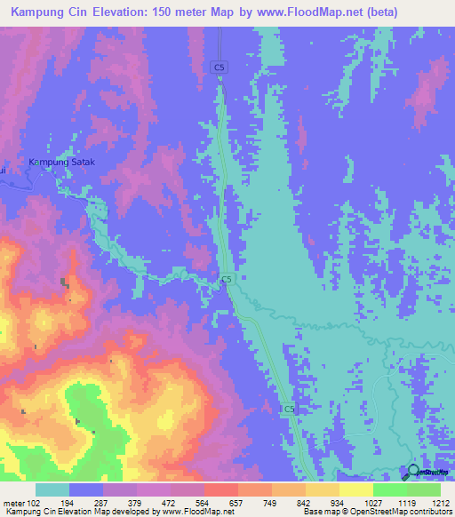 Kampung Cin,Malaysia Elevation Map