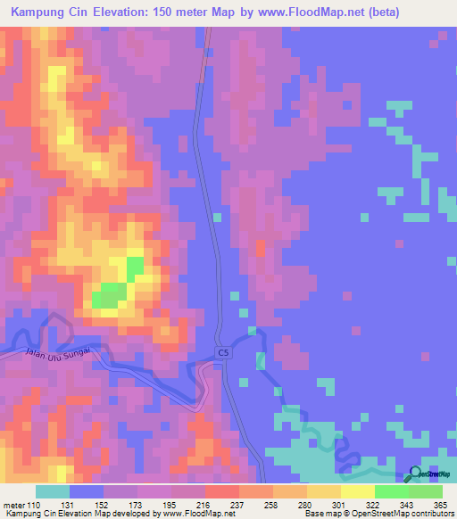 Kampung Cin,Malaysia Elevation Map