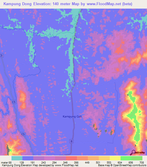 Kampung Dong,Malaysia Elevation Map