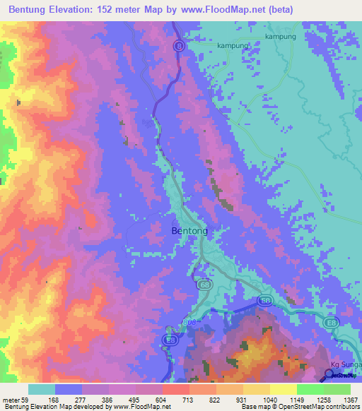 Bentung,Malaysia Elevation Map