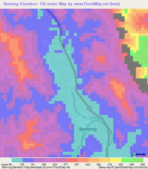 Bentung,Malaysia Elevation Map