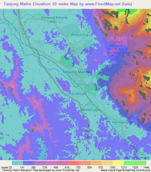 Tanjong Malim,Malaysia Elevation Map