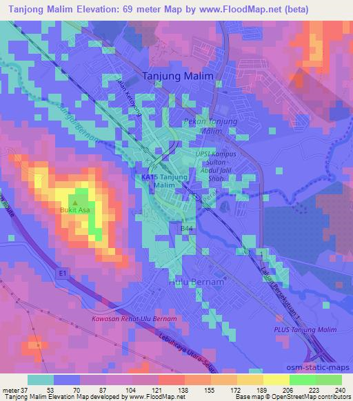 Tanjong Malim,Malaysia Elevation Map