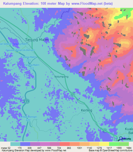 Kalumpang,Malaysia Elevation Map