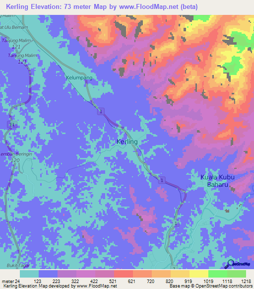 Kerling,Malaysia Elevation Map