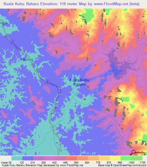 Kuala Kubu Baharu,Malaysia Elevation Map