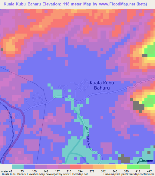 Kuala Kubu Baharu,Malaysia Elevation Map