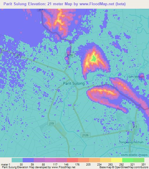 Parit Sulung,Malaysia Elevation Map