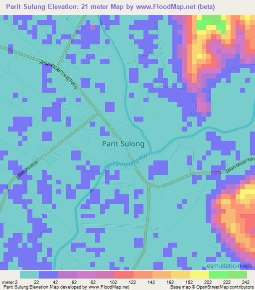 Parit Sulung,Malaysia Elevation Map