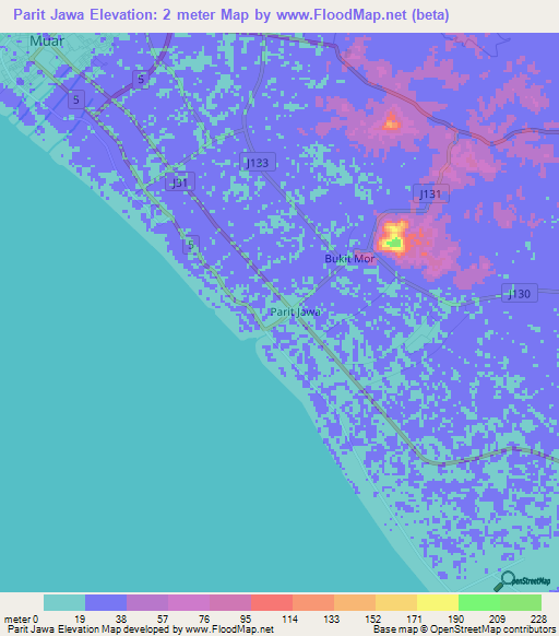 Parit Jawa,Malaysia Elevation Map