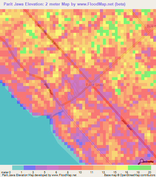 Parit Jawa,Malaysia Elevation Map