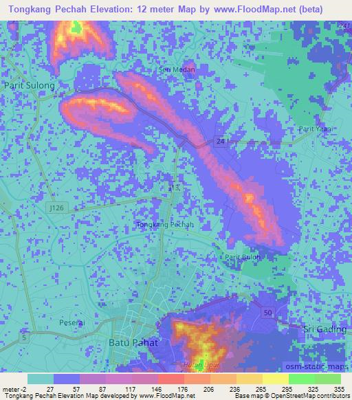 Tongkang Pechah,Malaysia Elevation Map