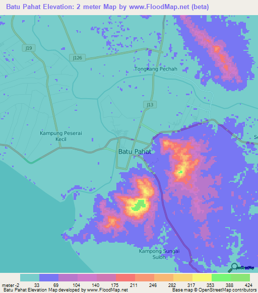 Batu Pahat,Malaysia Elevation Map