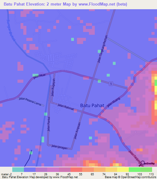 Batu Pahat,Malaysia Elevation Map