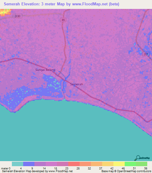 Semerah,Malaysia Elevation Map